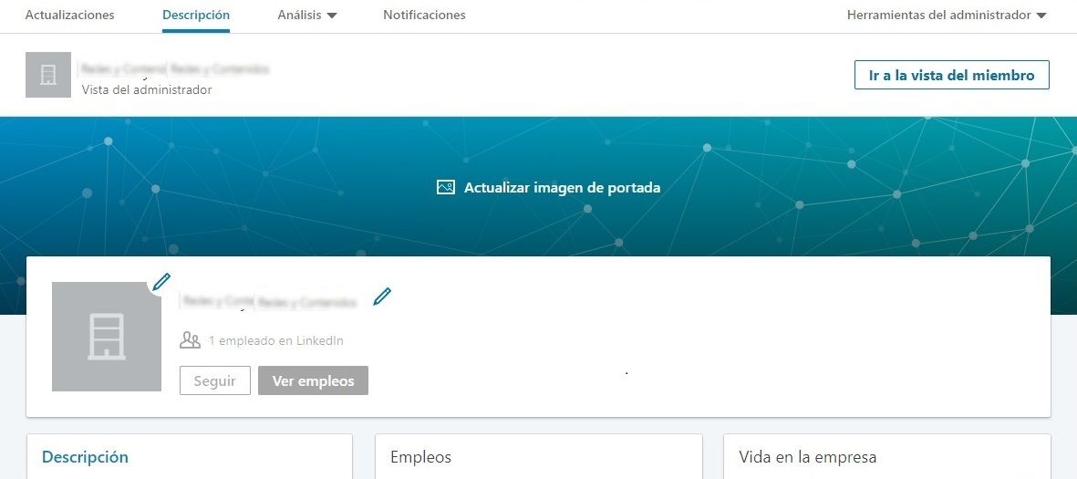 Crear empresa en LinkedIn - Empezar a añadir elementos a la página de empresa